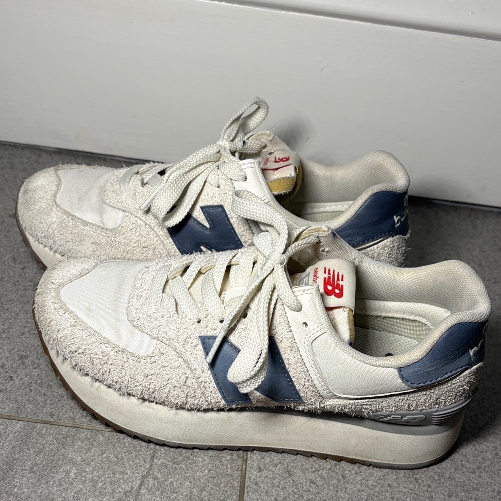 New Balance White and Navy Sneakers